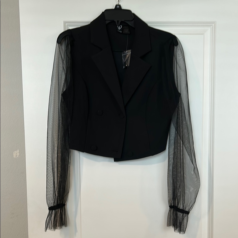 Elegant Black Sheer Sleeve Jacket
